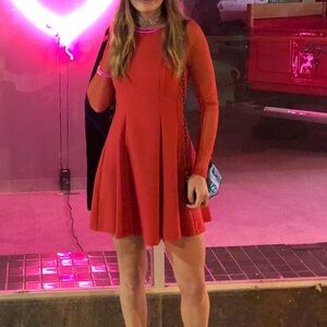 BCBGeneration Red Long Sleeve Fit and Flare Dress